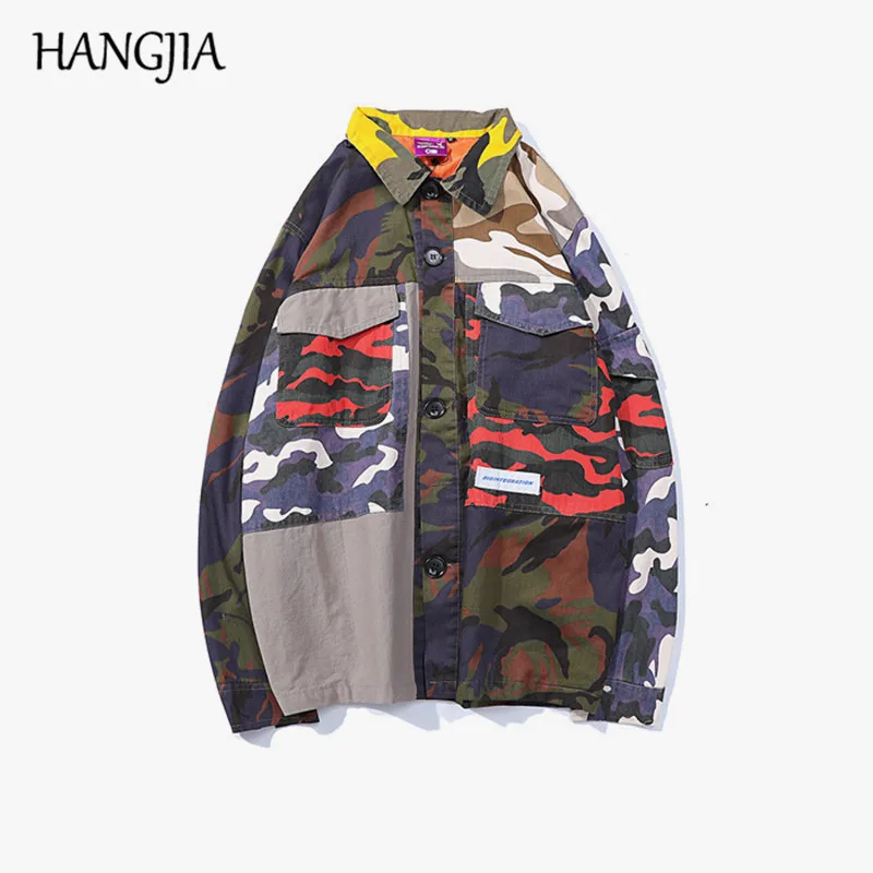 Hip Claro Streetwear De Block Abrigos Chaqueta Ropa Vintage Otoño Chaquetas Denim Color Camuflaje Hop Patchwork Mens 2018 dxwzpqnTad