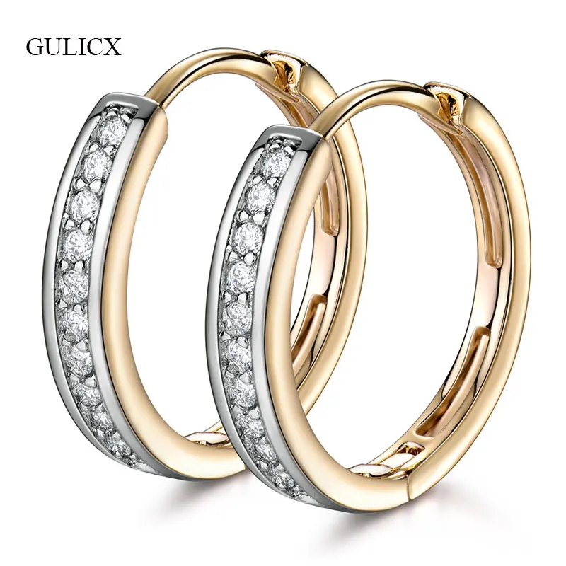 

GULICX Summer Style Small Hoop Earrings for Women Statement Silver/Gold-color Cubic Zirconia Circle Earring Fashion Jewelry E179