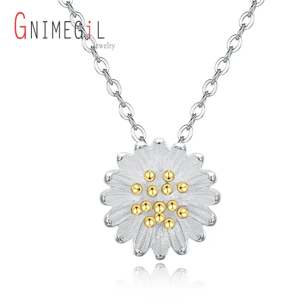 GNIMEGIL 925 Sterling Silver New High Quality Delicate Daisy Flower Necklaces for Women Tiny