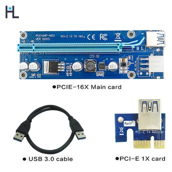

PCIE 16X 1X Adapter USB3.0 Riser card Extension Cable with SATA 15pin Male to 6pin Power Connector for mining machine