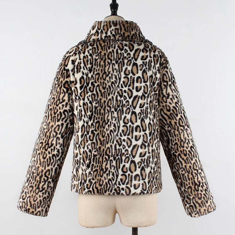 Зимнее теплое тонкое плюшевое пальто с открытым стежком, женский леопардовый кардиган из искусственного меха, Женская Толстая Короткая Меховая куртка, верхняя одежда размера плюс