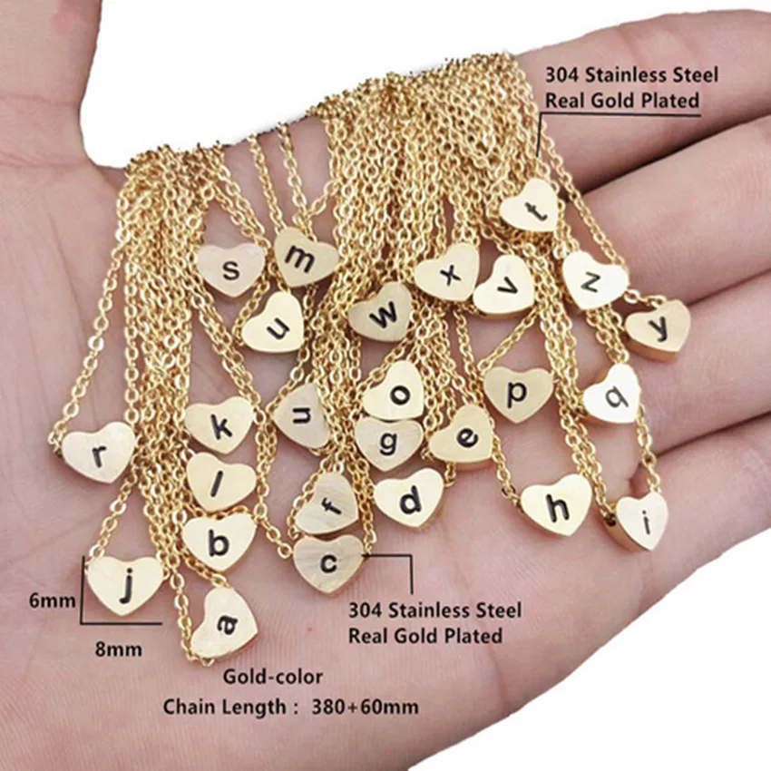 

a b c d e f g h i j k l m n o p q r s t u v w x y z Lower Case Letters Necklace Women Jewelry Stainless steel Heart Pendant BFF