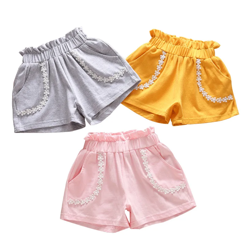 Г. Летняя одежда для маленьких девочек хлопковые однотонные детские шорты с рюшами штаны для девочек детские кружевные Короткие повседневные брюки Одежда для детей