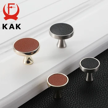 KAK Vintage Leather Cabinet Knobs and Handles Wardrobe Kitchen Cupboard Door Pulls European Zinc Alloy Furniture Handle Hardware