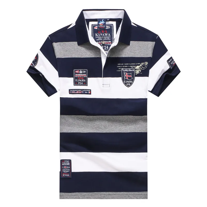 

Brand Tace & Shark Polo Shirt Men Short Sleeve Striped Turn Down Collar High Quality Embroidery Tops Tees Business Casual Style
