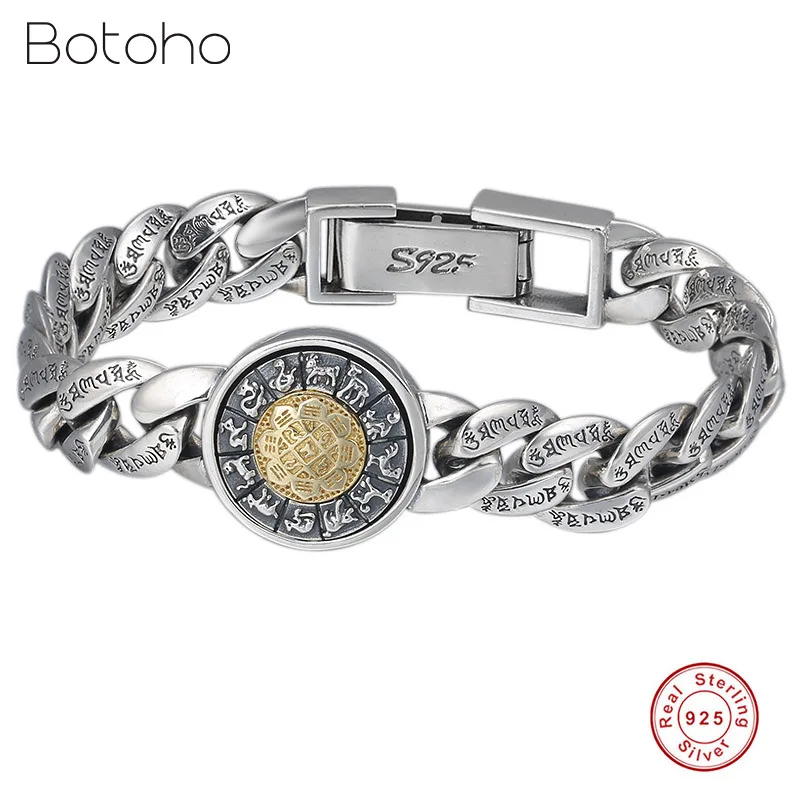 

100% Pure 925 Sterling Silver Survival Bracelet For Women Men Buddha Zodiac Mantra Vajra friendship Bracelet Bangle 2019 Jewelry