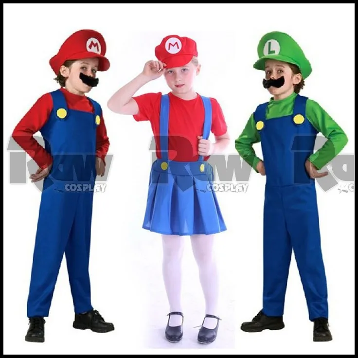 Boys Kids Halloween Outfits Girls Super Mario Luigi Fancy Dress Up Costume Party 