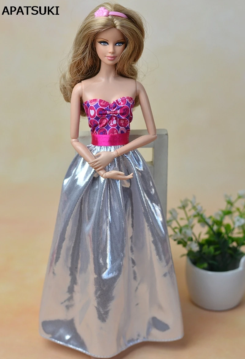 High Quality Pink Silver Sexy Off Shoulder Dress For Barbie Doll Princess Dress Vestido For 1 6