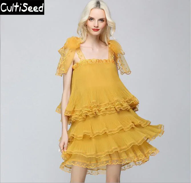 Bow Tie Strap Sleeveless Pleated Ball Gown Dress Female Sexy Slash Neck