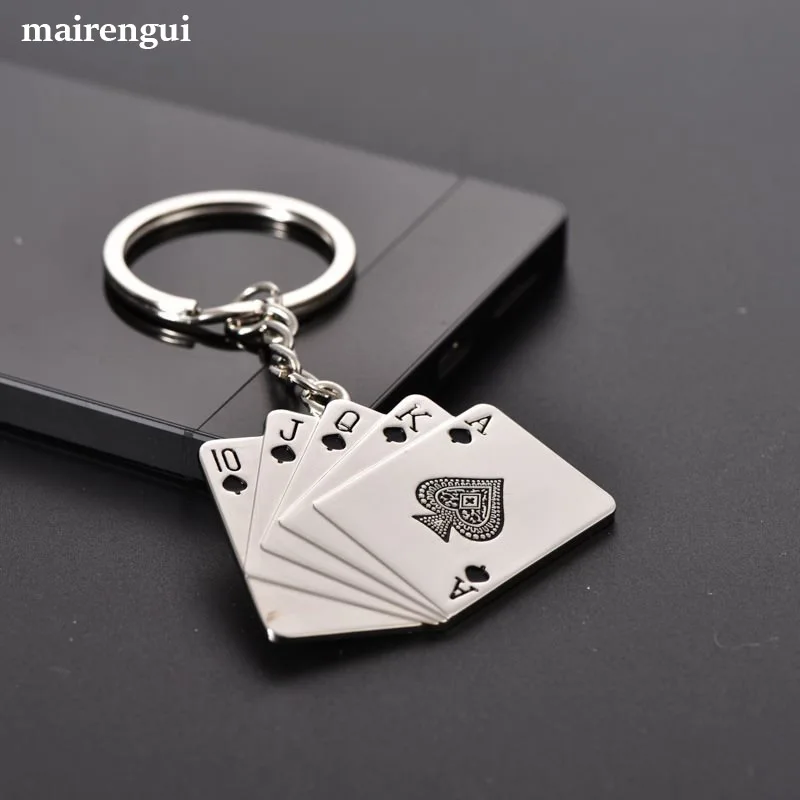 

Metal straight flush poker Keychain men pendant personality car Key Ring for Maserati chevrolet skoda Mercedes key chain keyring