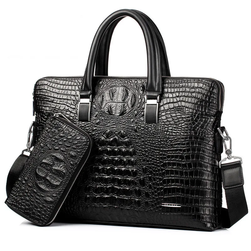 

2017 new cross-computer bag kraft business crocodile pattern briefcase brand-name fashion notebook computer bag 14-inch handbag