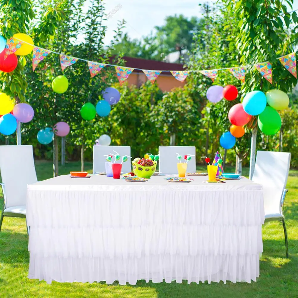 Table Skirt DIY Round Rectangle White Pink High-end Decorative Table Skirt Party Decor Gauze Wedding Party Decoration