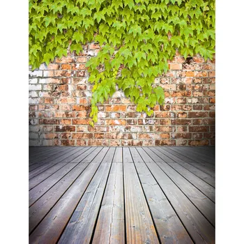 

TR 5X7ft vinyl cloth wooden floor brick wall green maple leaves photography backdrops customize newborns wedding studio backdrop