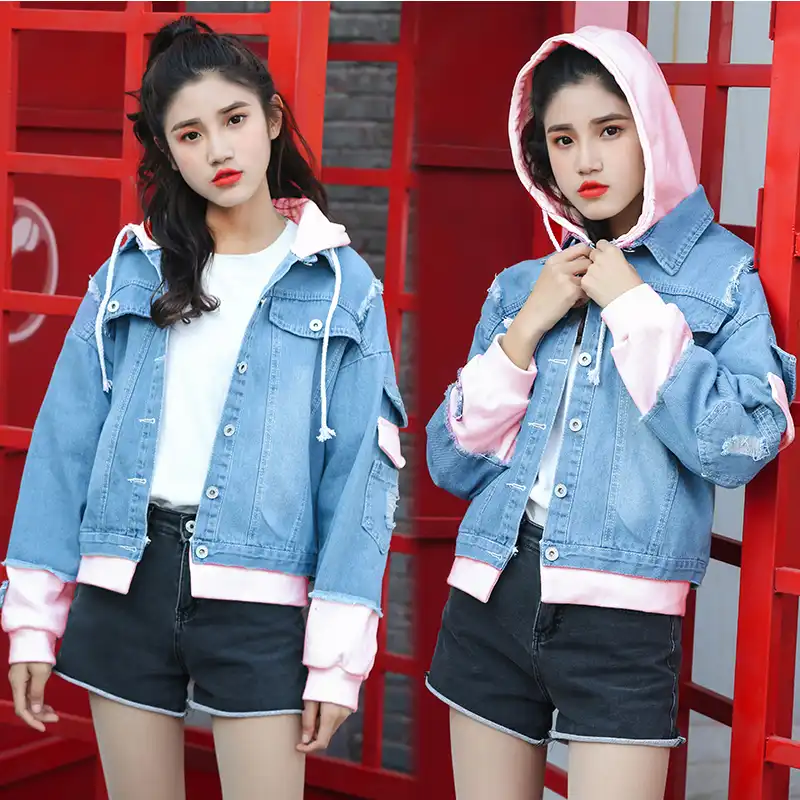hooded drawstring boyfriend trends jean swish pockets two piece coat