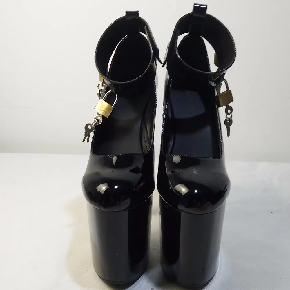 Черные туфли на высоком каблуке 20 см обувь для танцев на шесте женские модные лакированные туфли-лодочки черного цвета на тонком каблуке пикантные женские туфли-лодочки