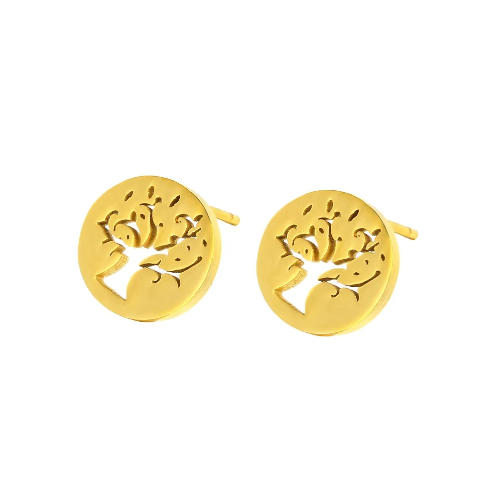 

Stainless steel gold color jewelry flat high quality tree pattern female earrings earrings