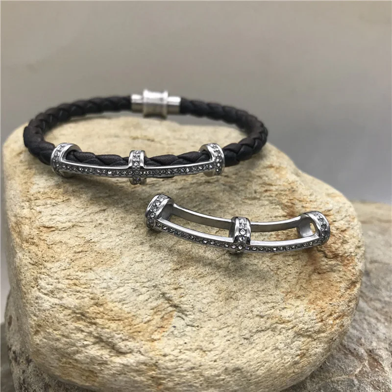 5mm 316l Stainless Steel Crystal Bent Silver Tone Cylinder European