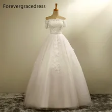 Forevergracedress New Design A Line Long Wedding Dress Applique Tulle Short Sleeves With Lace Up Back Bridal Gown Plus Size