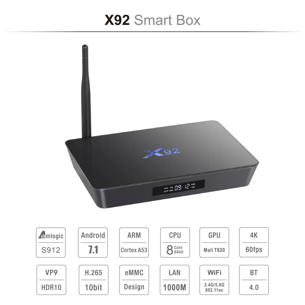 [حقيقية] X92 2 GB/3 GB 16 GB/32 GB الروبوت 7.1 التلفزيون مربع Amlogic S912 الثماني النواة KD16.1 2.4/5 Ghz واي فاي 4 K مشغل الوسائط الذكية مجموعة أعلى مربع