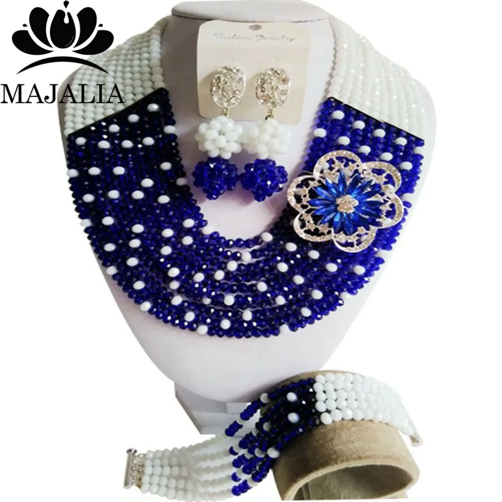 

2017 Fashion african beads jewelry set white and blue Nigeria Wedding Crystal necklace Bridal Jewelry sets Free shipping VV-057