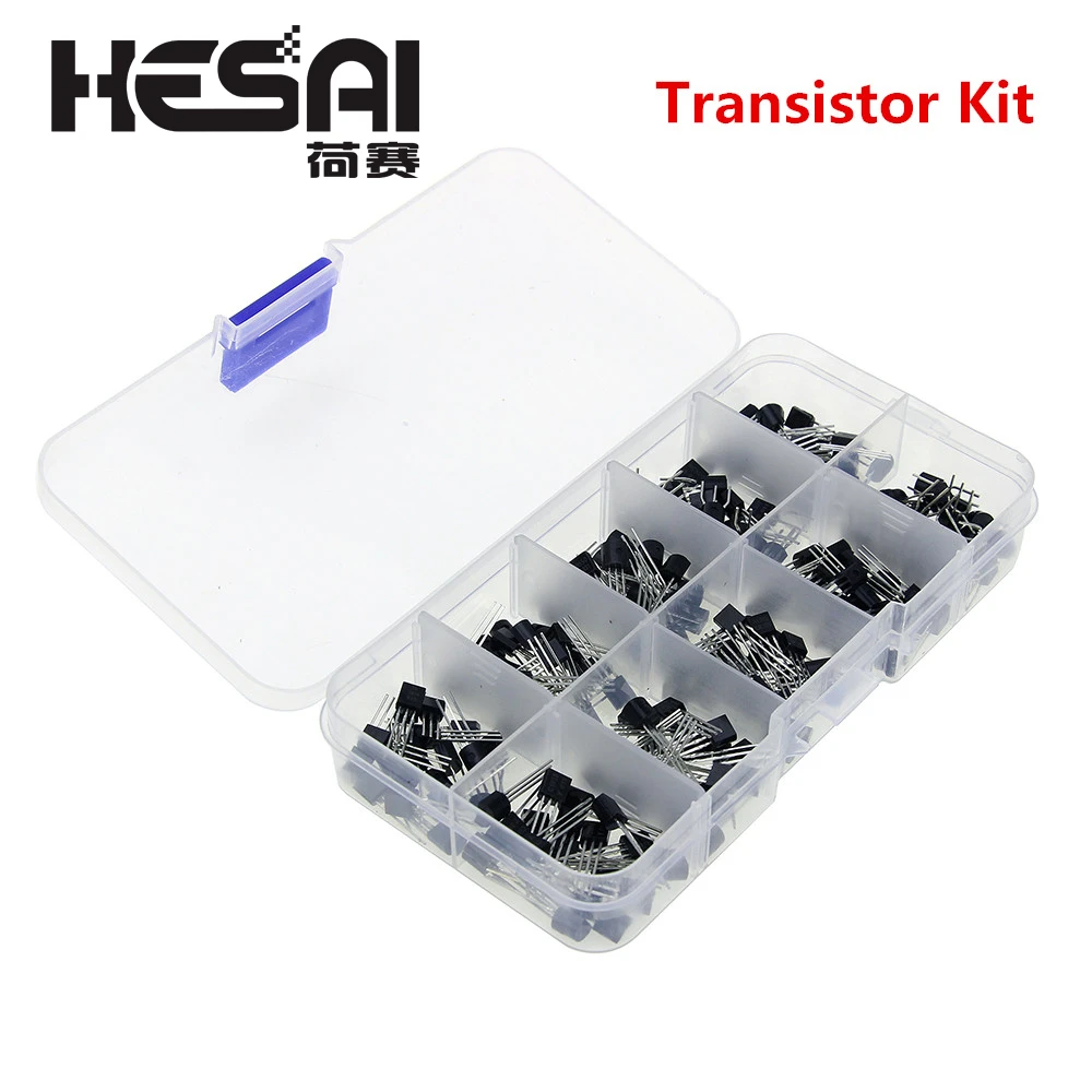 Transistors 2N3906 2N2222 2N3904 200Pcs 10 Values Silicon Transistors Assortment Kit with Clear Box BC337 2N2907 BC327