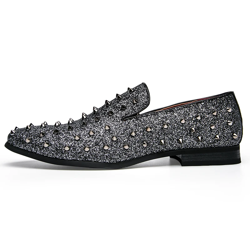 men's spike dress shoes italian silver gold slip on rhinestone loafers 2017 luxury brand unique cool male studded footwear flats (31)
