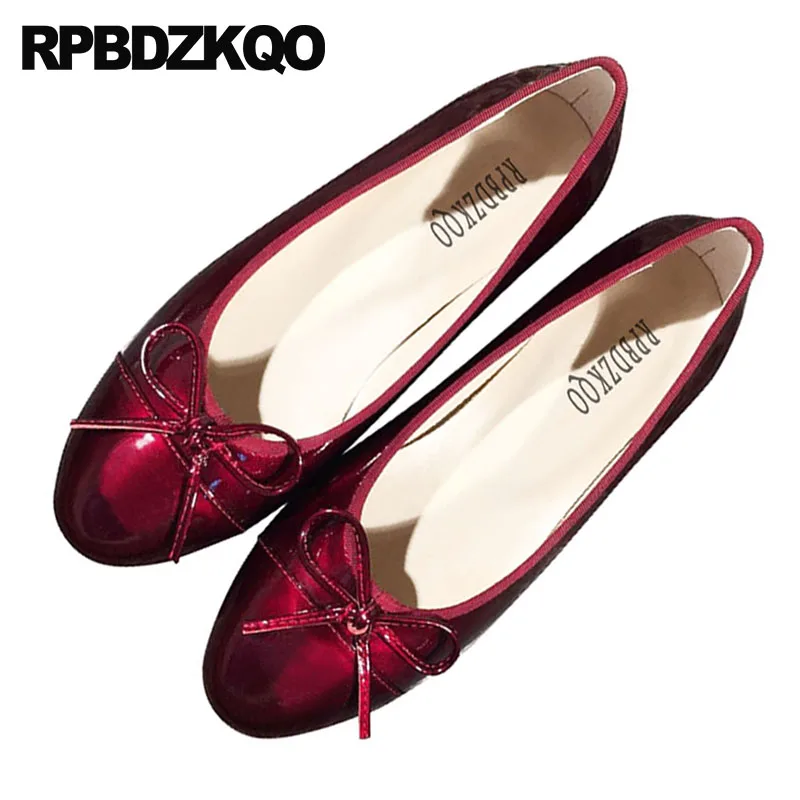 

slip on patent leather ladies bowtie women cute bow genuine polka dot wedding ballet shoes red wine ballerina round toe flats