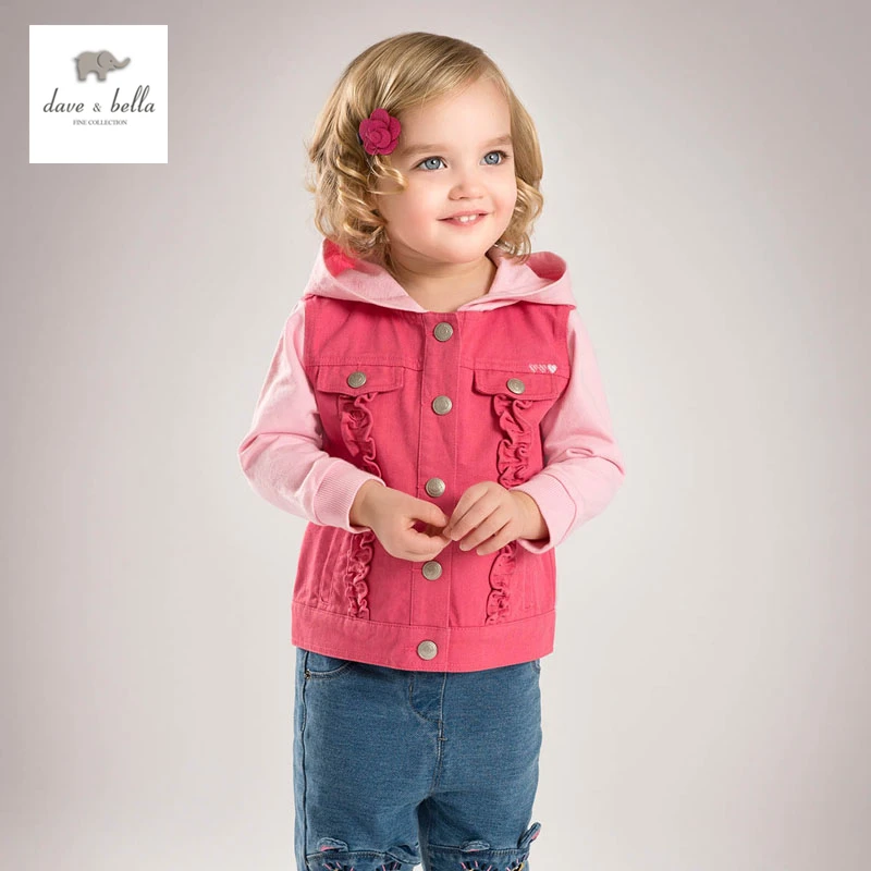 ФОТО DB4707 davebella spring fall baby girl pink coat hooded coat fashion beautiful outerwear fancy clothes