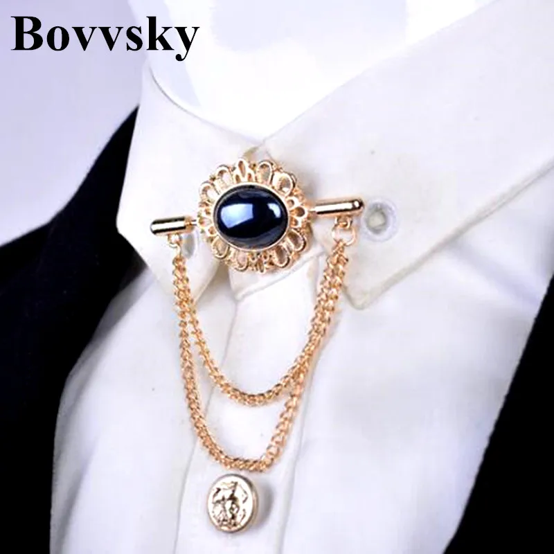 Bovvsky Crystal Men Broche Brooches For Men's Metal tassel Brooch