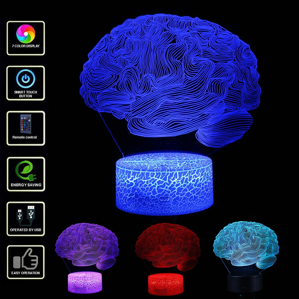 

LED Brain 3D Lamp Creative 3D Visualization Optical Illusion Kids Bedroom Table Night Light 7 Color Changing 3d light fixtures