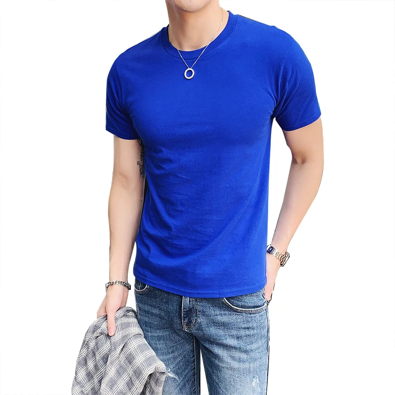 

Men's Short Sleeve T-Shirt Round Neck Half Sleeve Trend Solid Color Black Tight Half Sleeve Cotton Summer Clothes Bottoming Shir