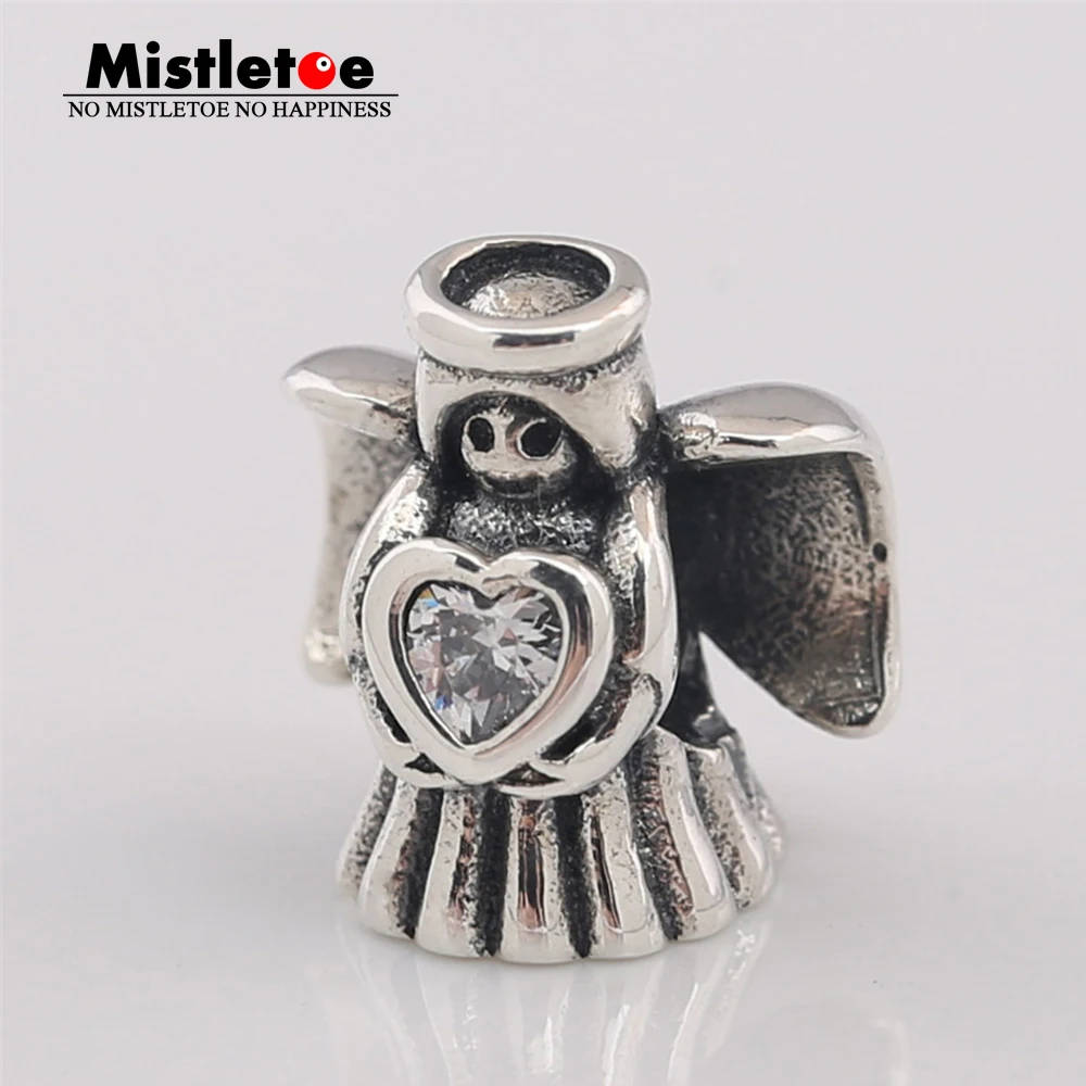 

Mistletoe 925 Sterling Silver Angel of Love Charm, Clear CZ Fit European Bracelet Jewelry