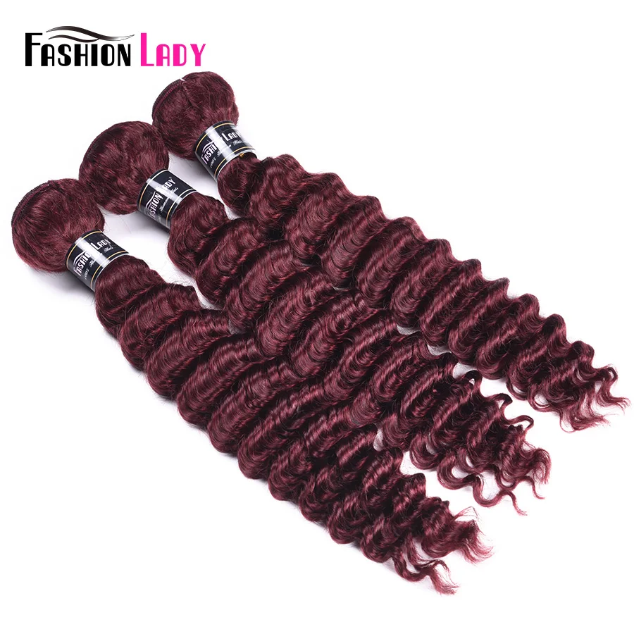 Deep Wave Red Wine Human Hair Bundles 99j# Brazilian Hair Bundles 1 Piece Non-Remy Extensions Human