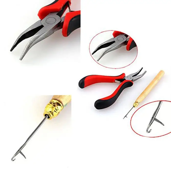 Hair Extension Tool Kit Plier+ Pulling Hook+ 100 Pcs Link Rings Beads Hair Styling-MS