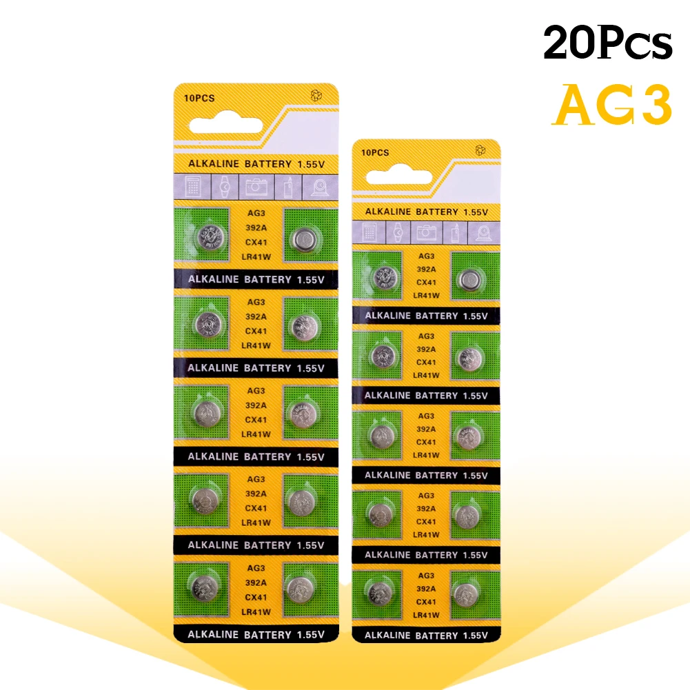 YCDC 20PCS/lot AG3 392A L736 LR41 392 384 SR41SW CX41 192 button cell Coin Battery for watch ,20pcs 1.55V AG3 Alkaline Battery 20pcs lot 12n03l