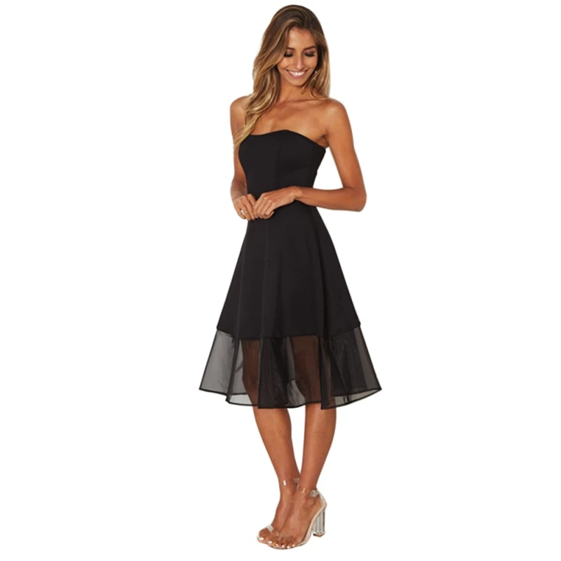 

Fashion Women Strapless Empire Dresses Summer New Tulle Wrapped Chest Dress