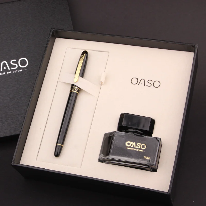 

OASO T13 Pen Gift Set Luxury Ren and Gold 0.38mm Extra Fine Nib Fountain Pen with Black Notebook with Ink Pens Free Shipping