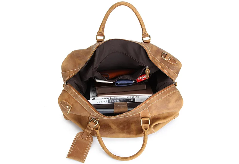 Vintage Crazy Horse Genuine Leather Men's Travel Bag Large Luggage Duffel Tote Weekend Big M110