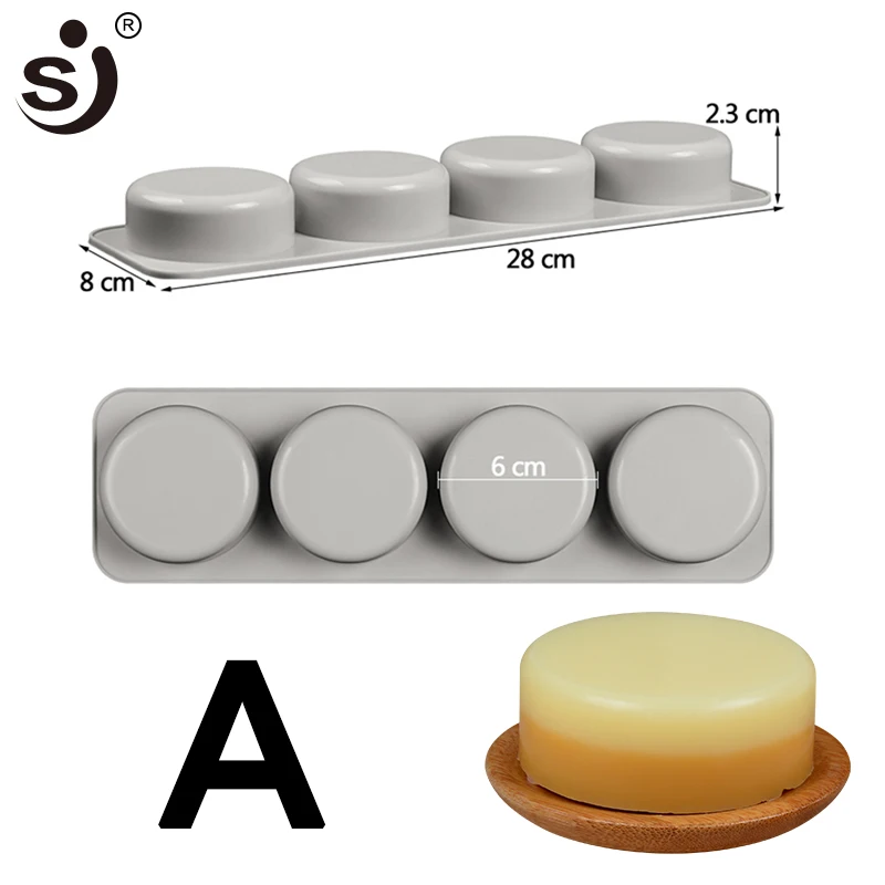 

SJ 2PCS 4 Cavity 3D Silicone Soap Molds Rectangle Round Oval Soap Molds For Soap Making Form Silicon Food Grade Silicone Mould