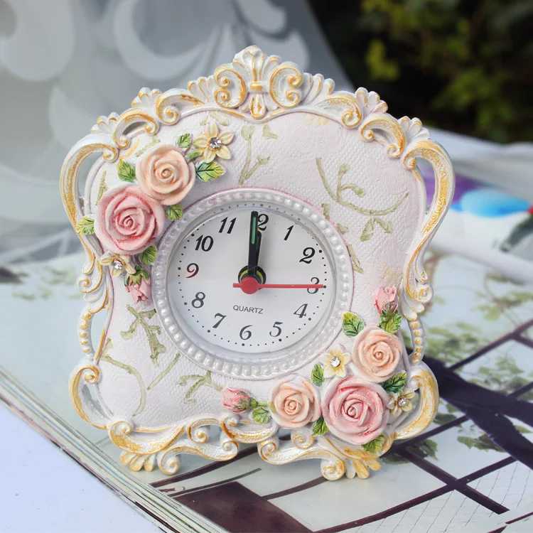 Rustic Alarm Clock Small Flower Clock Rose Control LED Display Electronic Desktop Home