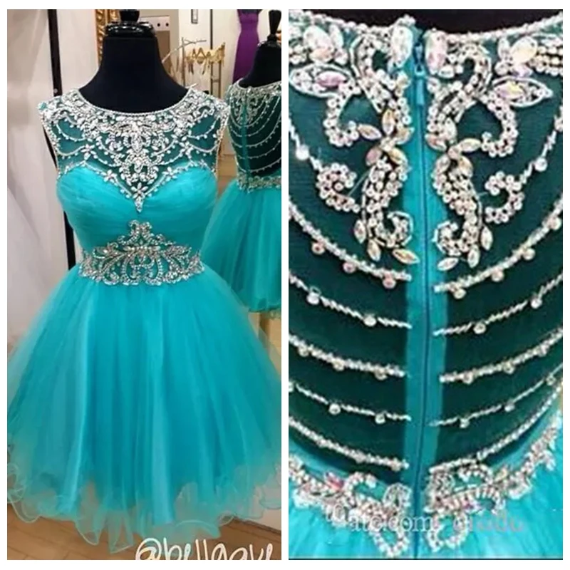 

Bling Bling Crystal Beaded Short Homecoming Dresses Tulle Custom Graduation Party Gowns Formal 2019 Junior Graduation Party Gown