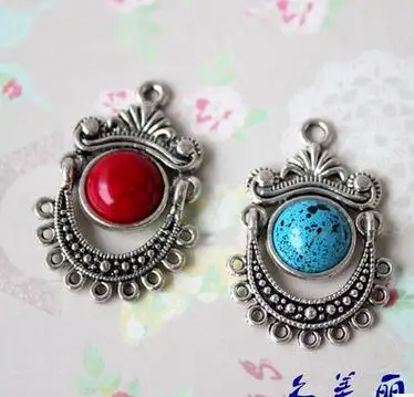 

New Arriver 5PCS Red Antique Silver Boho Tribal Chandelier Earring Findings 31*21mm - DIY Accessory Jewelry Making