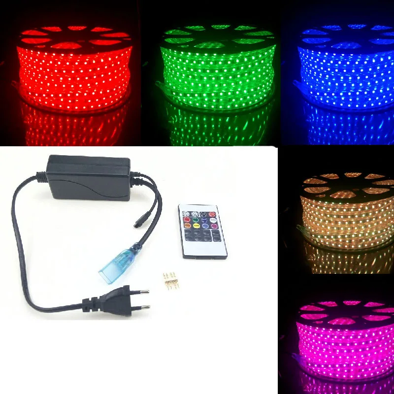 

LED RGB Strip Light 220V 240V Waterproof IP67 5050 SMD 60leds/m Ribbon + Remote Controller 50m 40m 5m 20m 10m Flexible Band Rope