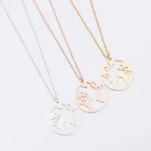 New Arrival Hot Sale Fashion Globe World Map Necklace Stainless Steel Wanderlust Pendants Necklace For Women