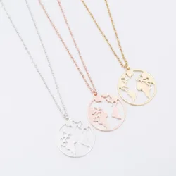 New Arrival Hot Sale Fashion Globe World Map Necklace Stainless Steel Wanderlust Pendants Necklace For Women