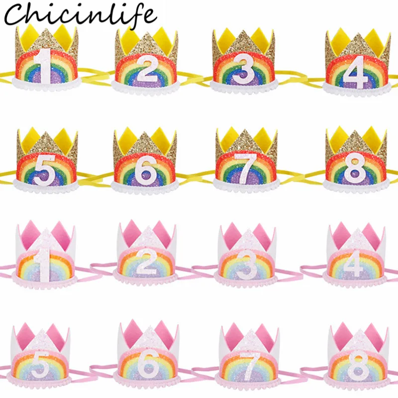 Chicinlife, 1 шт., для 1-8 лет, для мальчиков и девочек, повязка на голову с короной на день рождения, для маленьких детей, сувениры, кепка, 1 шляпы для вечеринки по случаю Дня Рождения, юбилея