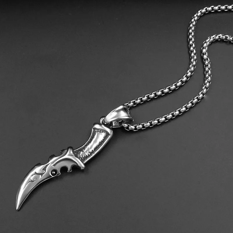 Ожерелье серебряного цвета с подвеской в виде ножа стиле ретро|steel jewelry|pendant