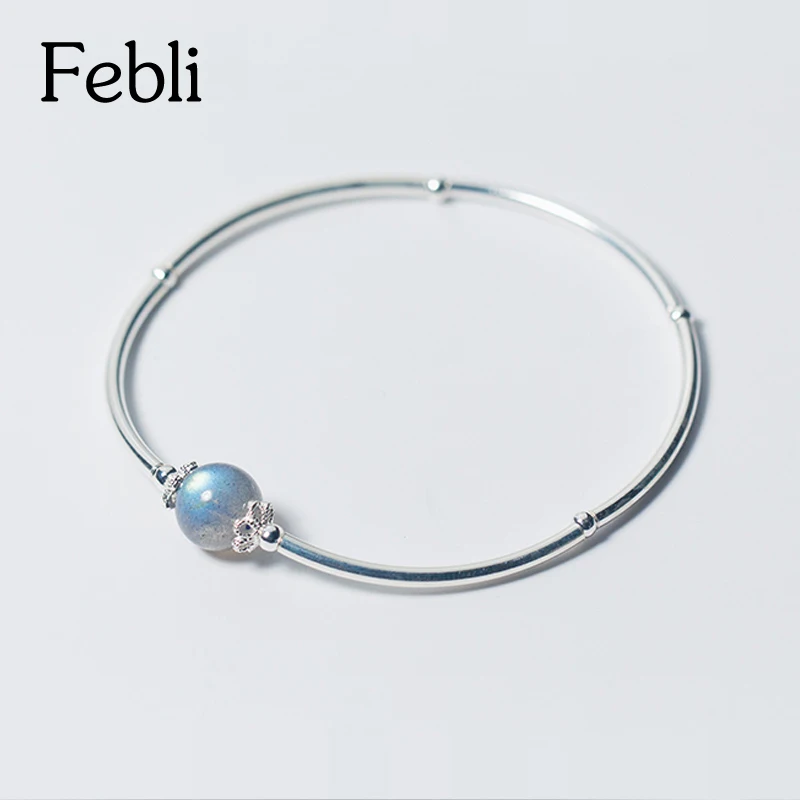 Febli S925 Silver Blue Moonstone Bracelet Fashionable And Simple Delicate Elegant Individual | Украшения и аксессуары