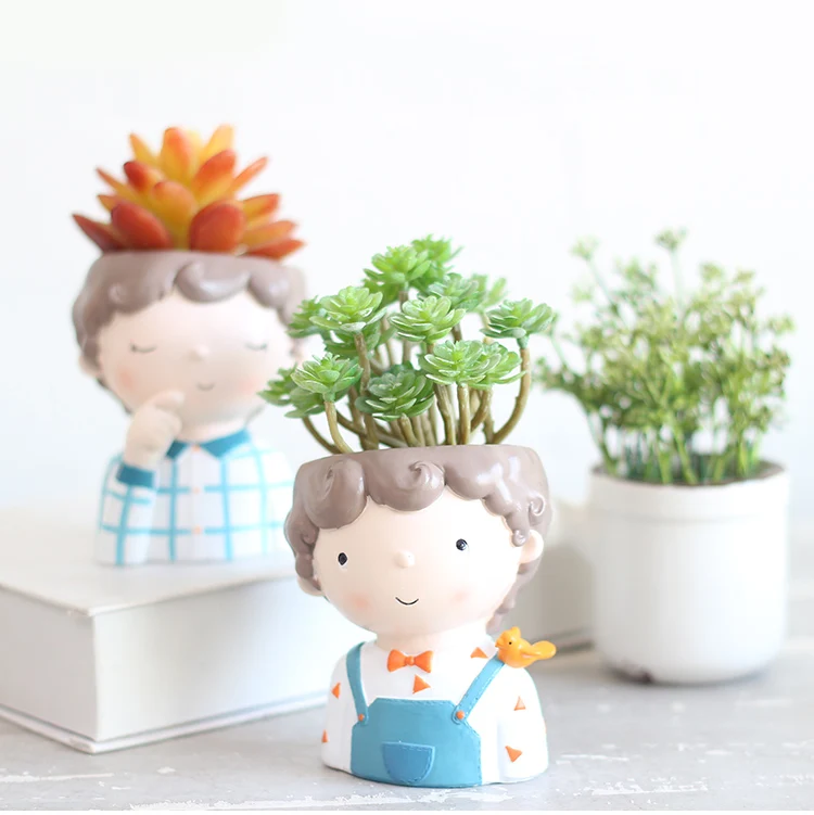 Roogo Flowerpot Boy Succulent Pots Mini Cute Flower Pot Home Garden Planters For Cactus On The Desktop Small Bonsai Pot Ornament