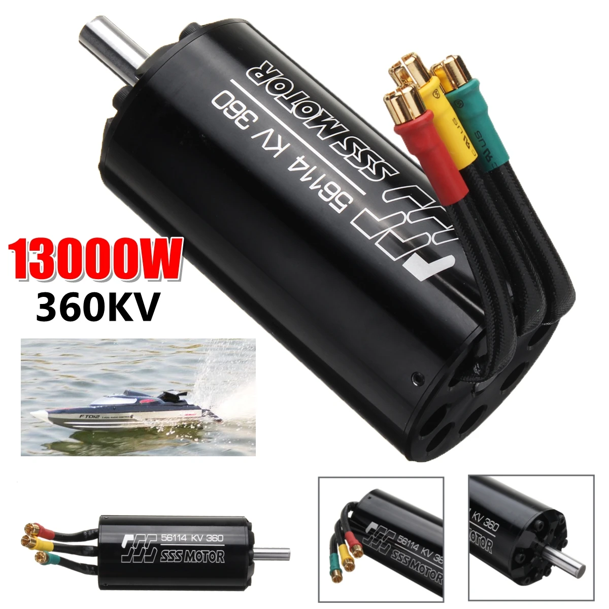 

SSS 56114/360KV 1300W Brushless Motor 6 Poles For RC Marine Boats Surfboard